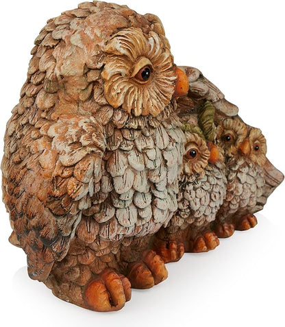 Alpine Corporation QFC366HH Indoor Outdoor Owl Mom Protecting Babies Garden Statue, Loving Owl Family Statue, 11" Tall, Brown