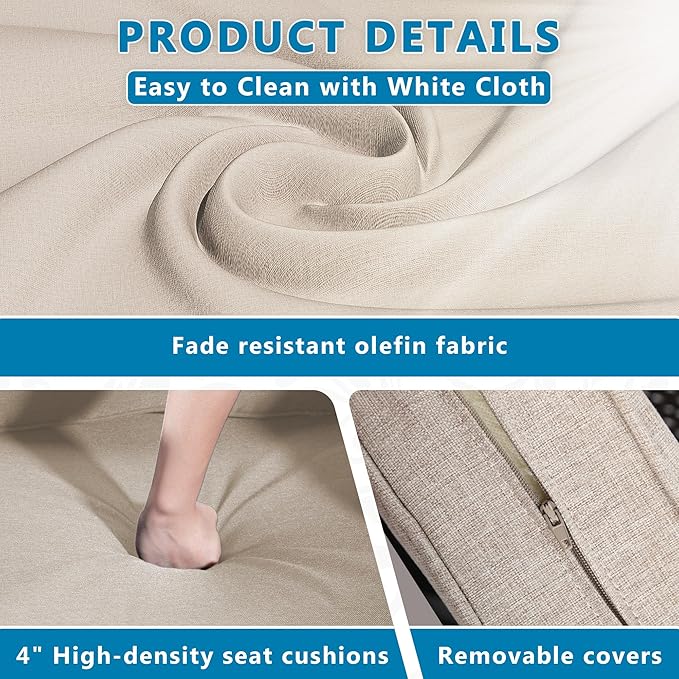 Vista Vibe 5 Pieces Outdoor Rattan Patio Conversation Furniture Set - 360 Degree Swivel Glider Rocker Chairs | Coffee Table | 2 Wicker Ottomans, Premium & Washable Cushions, Terrace (Brown/Beige)