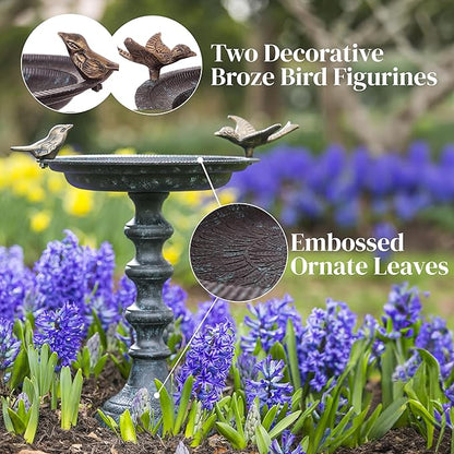 Evergreen Hummingbird Metal Bird Bath Bowl with Stand - Heavy Duty, Ground Standing Bird Bath and Feeder for Garden, Yard, Deck