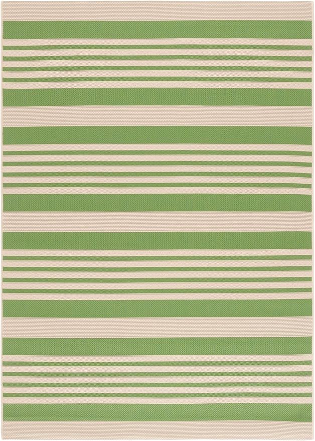 SAFAVIEH Washable Rug Outdoor Courtyard Collection - 6'7" x 9'6", Green & Beige, Non-Shedding & Easy Cleaning, Ideal for Patio, Backyard, Mudroom (CY6062-244)
