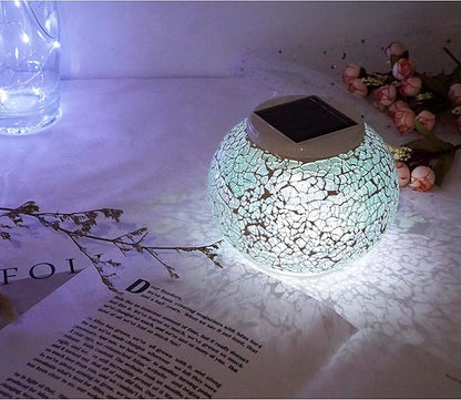 Color Changing Solar Powered Mosaic Glass Ball Lights, Rechargeable Solar Lantern Table Lights, Waterproof LED Garden Night Lights for Patio Yard Outdoor Decor (White)