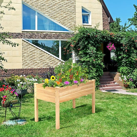 S AFSTAR Raised Garden Bed, Elevated Wooden Planter Box, 49.5”L x 23.5”W x 30”H, Outdoor Gardening Planting Bed for Vegetables, Flowers & Herbs Grow, Great for Backyard Patio Lawn (Natural)