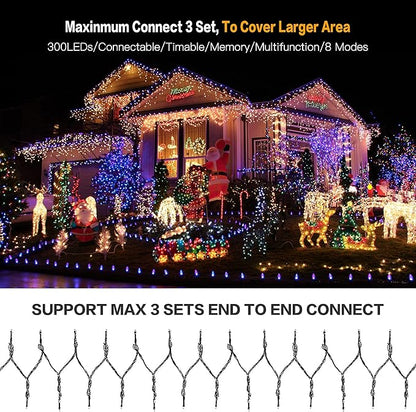 AmyHomie Multicolor Christmas Lights Outdoor, 300LED Lights with 8 Lighting Modes, End to End Connectable Fairy String Lights for Indoor Outdoor Christmas Decoration