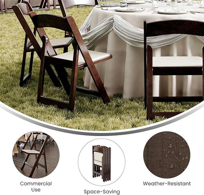 Flash Furniture Hercules Commercial Indoor/Outdoor Folding Event Chair, Wood Look, Weather-Resistant, Lightweight Design, Versatile Use, Set of 2, Dark Brown
