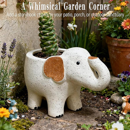 Large 9.1‘‘ Handmade Ceramic Elephant Planter Flower Pot with Drainage Hole for Succulents, Cactus, Air Plants | Indoor Outdoor Garden Patio Desk Home Decor | Gift for Plant Lovers