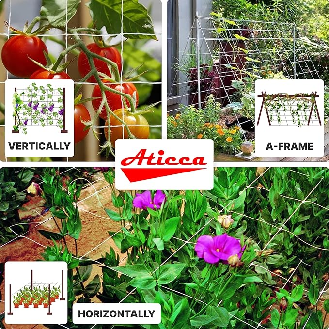 ATICCA Plastic Trellis Netting 79" x 328 ft Heavy Duty Plant Support Netting White - 6 Inch Garden Trellis on Roll - Mesh for Growing Vine Climbing Plants, Flowers, Peas, and Cucumber