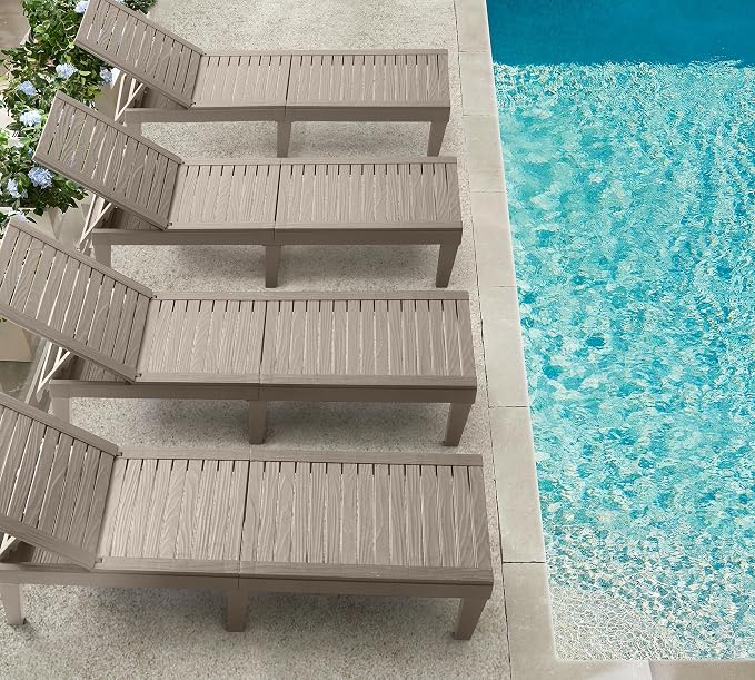 Nestl Sun Tanning Chair - Sand Beige Chaise Lounge Chair Outdoor, Lightweight Pool Lounge Chairs Set of 12, Adjustable 5-Position Reclining Lawn Chair, Waterproof Beach Outdoor Lounge Chairs