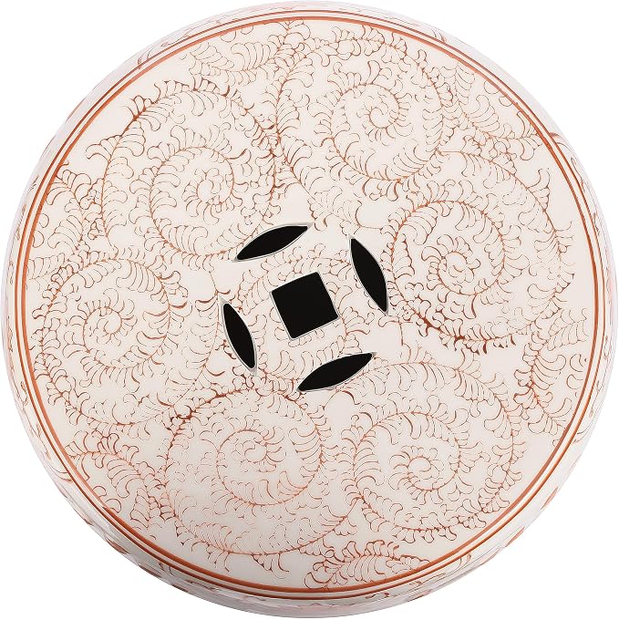 JONATHAN Y Double Happiness 18" Ceramic Garden Stool, Traditional Chinoiserie Orange and White Indoor/Outdoor Patio Drum Accent Side Table and Plant Stand TBL1013D