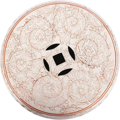 JONATHAN Y Double Happiness 18" Ceramic Garden Stool, Traditional Chinoiserie Orange and White Indoor/Outdoor Patio Drum Accent Side Table and Plant Stand TBL1013D