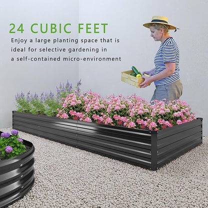 DIIYIV 12x2x1FT Galvanized Raised Garden Bed Kit,Vegetable Boxes-Rectangle Metal Flower Box,Large Planter Raised Beds Outdoor Garden for Planting,Fruit,Herb-Black