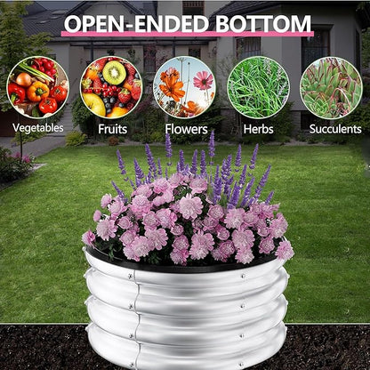 Galvanized Raised Garden Bed Outdoor, 3 Pcs 2x2x1Ft Round Raised Beds for Gardening, Metal Planter Box for Planting Plants Vegetables