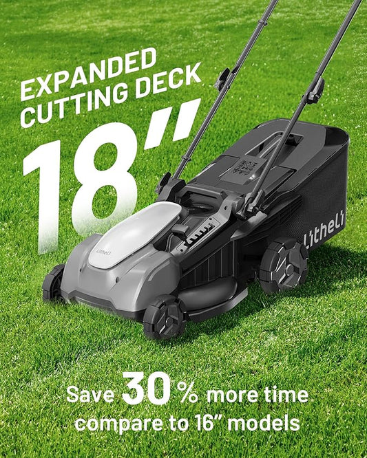 Litheli 18-inch 40V Brushless Lawn Mower for Garden Yards, Lightweight Cordless Lawn Mower Battery Powered with 6-Position Height Adjustment, 2x5.0Ah Battery Included
