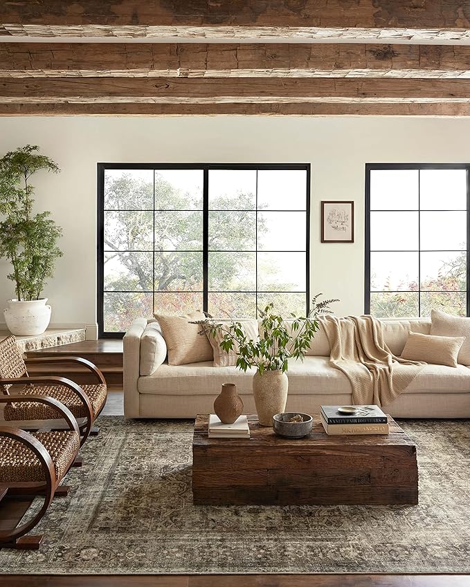 Loloi Magnolia Home by Joanna Gaines Sinclair Collection SIN-01 Pebble/Taupe 7'-6" x 9'-6", .25" Pile Height, Machine Washable, Area Rug