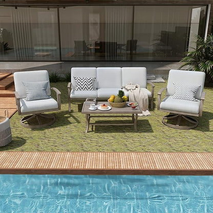 HAPPATIO 4 Piece Aluminum Patio Furniture Set, 5-Person Outdoor Swivel Chairs and 3-Seat Sofa, All-Weather Outdoor Sectional Sofa with Comfortable Cushions and Coffee Table(Gray)