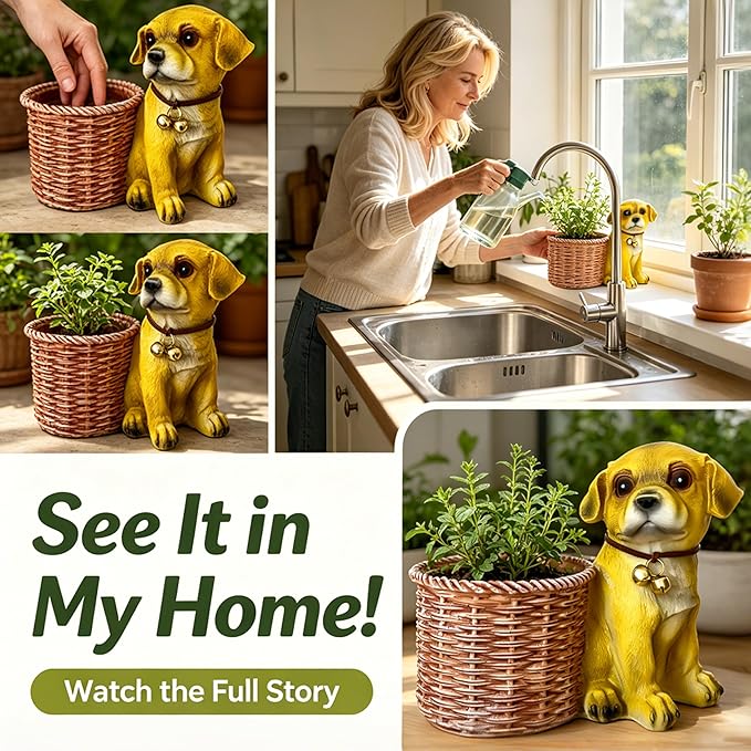 6.73” Cute Puppy Desk Planter-Small Resin Dog Succulent Planter for Desk Tabletop Office Decor-Indoor Plant Pot Animal Shaped Pot for Home Patio-Perfect Dog Lover Gift for Dog Owner Office Home