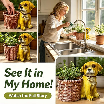 6.73” Cute Puppy Desk Planter-Small Resin Dog Succulent Planter for Desk Tabletop Office Decor-Indoor Plant Pot Animal Shaped Pot for Home Patio-Perfect Dog Lover Gift for Dog Owner Office Home