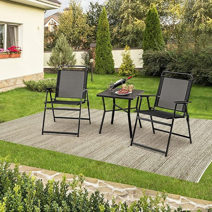 Tangkula Outdoor Folding Chairs Set of 6, Patio Dining Chairs with Breathable Seat & Cozy Armrests, Heavy-Duty Metal Frame, Portable Lawn Chairs for Backyard, Porch, Camping (6, Black)