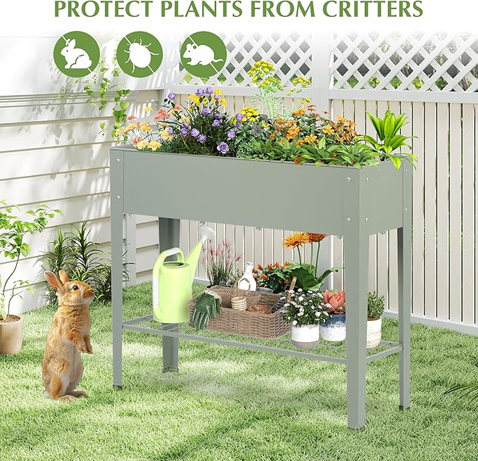 DDK Outdoor Heavy Duty Metal Raised Garden Bed with Legs (Green)