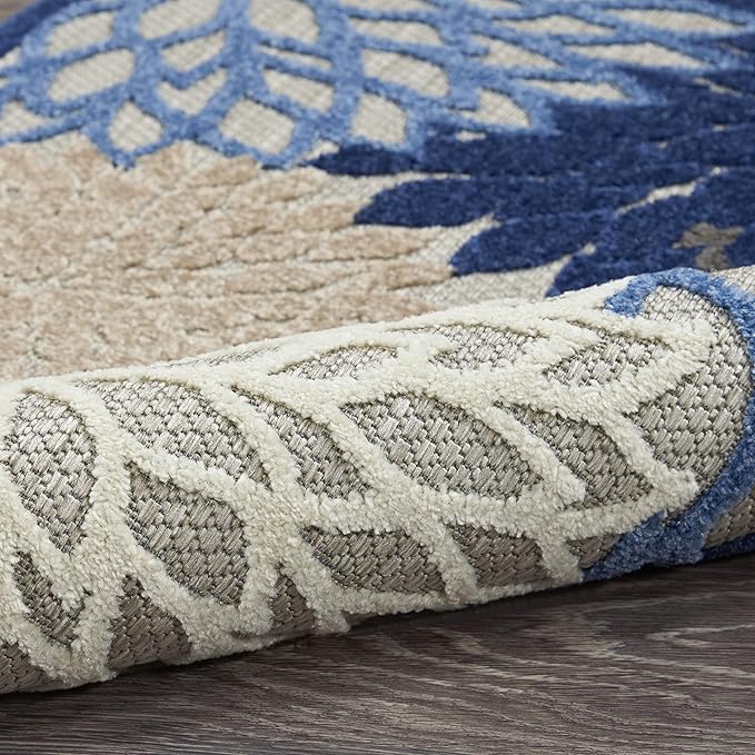Nourison Aloha Indoor/Outdoor Blue/Multicolor 3'6" x 5'6" Area Rug, Tropical, Botanical, Easy Cleaning, Non Shedding, Bed Room, Living Room, Dining Room, Deck, Backyard, Patio (3x5)