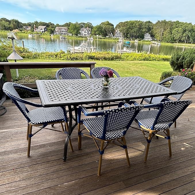 PURPLE LEAF Outdoor Dining Chair Set of 4 Hand-Woven Aluminum Armchair for Garden Kitchen Backyard Porch Bamboo Print Finish Patio Chairs Deep Blue French Bistro Chairs