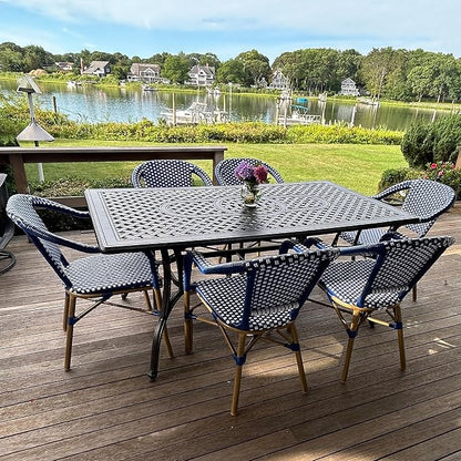 PURPLE LEAF Outdoor Dining Chair Set of 4 Hand-Woven Aluminum Armchair for Garden Kitchen Backyard Porch Bamboo Print Finish Patio Chairs Deep Blue French Bistro Chairs
