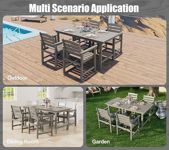 Anbuy Patio HDPE Dining Table Set, 5-Piece Outdoor Dining Table Sets, 2 in 1 Outdoor Furniture Table and 4 Outdoor Chairs for Garden, Backyard, Poolside, Easy Assembly, Grey