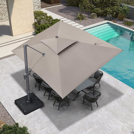 PURPLE LEAF Cantilever Patio Umbrella Outdoor Aluminum Offset Square Umbrella Windproof Heavy Duty Hanging Outside Umbrella for Deck Pool Garden