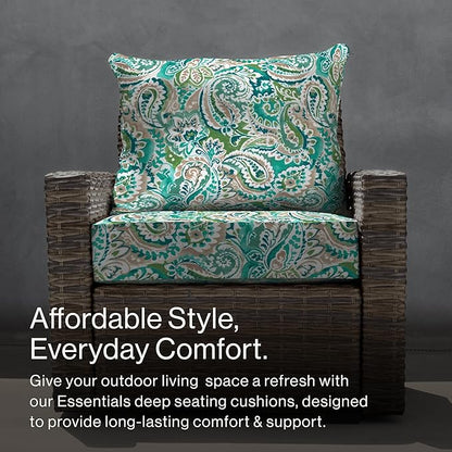 Honeycomb Outdoor Essentials Deep Seat, 24 x 24, Geneva Paisley Turquoise Chair Cushion for Patio Furniture