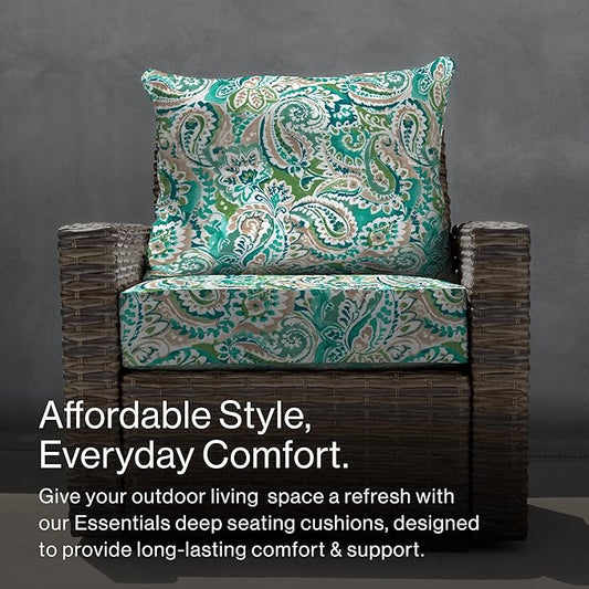 Honeycomb Outdoor Essentials Deep Seat, 24 x 24, Geneva Paisley Turquoise Chair Cushion for Patio Furniture