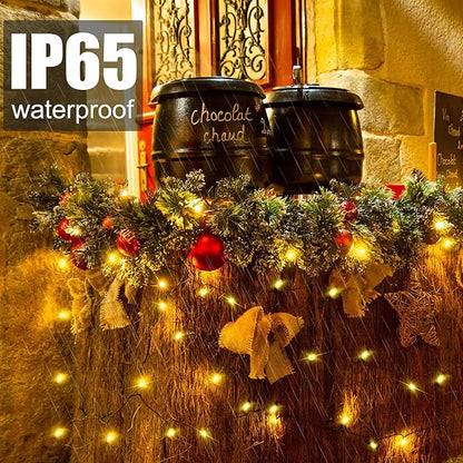 2Pack-300LED Solar String Lights, 112Ft Solar String Lights Outdoor with 8 Modes ，Solar Christmas Lights Outdoor Waterproof for Yard, Fence,Balcony, Party,Christmas Tree Decorations (Warm White)