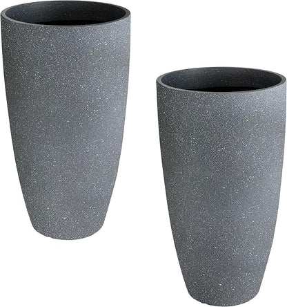 2 Packs 21 inch Tall Planter, Indoor Outdoor Round Planter for Porch, Large Plant Pot with Drainage Hole for Home Garden Front Door, Modern Decorative Pots for Plants (Dark Gray)