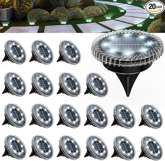 PATIOWIN 20 Pack Small Solar Ground Lights, Pathway Light Waterproof, Outdoor Solar Light for Garden, Driveway, Walkway, Backyard (Cool White)