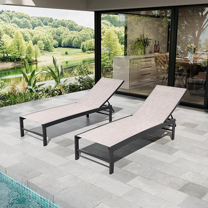 Crestlive Products Chaise Lounge Chair Outdoor Set of 2, Adjustable 5 Positions Pool Tanning Recliner, Outdoor Lounge Furniture Perfect for Patio, Beach, Yard, Pool