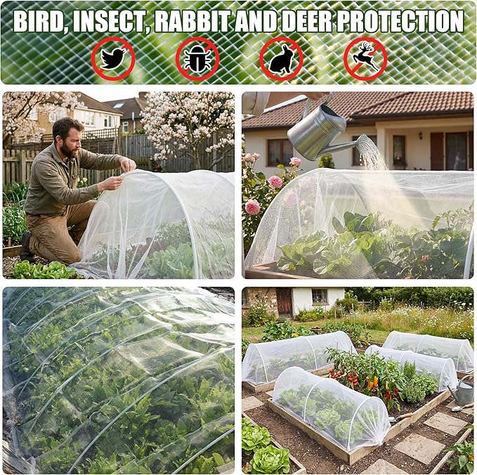 Garden Netting, Fine Mesh Insect Netting, 10x33FT, Plant Cover Raised Bed, Row Cover Makes Plants, Vegetables, Fruits, and Flowers Grow Better