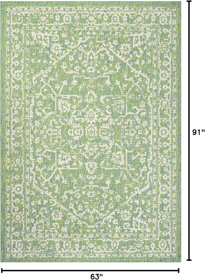 JONATHAN Y Boho Medallion Indoor Outdoor Area Rug 5X8 Cream/Green, Malta Textured Weave for Backyard, Patio, Porch, Easy-Cleaning, High Traffic, Pet-Friendly, Non-Shedding (SMB104F-5)