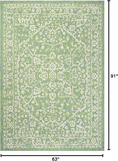 JONATHAN Y Boho Medallion Indoor Outdoor Area Rug 5X8 Cream/Green, Malta Textured Weave for Backyard, Patio, Porch, Easy-Cleaning, High Traffic, Pet-Friendly, Non-Shedding (SMB104F-5)