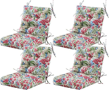 ARTPLAN Seat/Back Outdoor Chair Cushion,Set of 4 Patio Chair Cushion with Tie,Tufted Replacement for Patio Furniture,40x20x4 Inches,4 Count,Floral