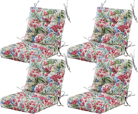 ARTPLAN Seat/Back Outdoor Chair Cushion,Set of 4 Patio Chair Cushion with Tie,Tufted Replacement for Patio Furniture,40x20x4 Inches,4 Count,Floral