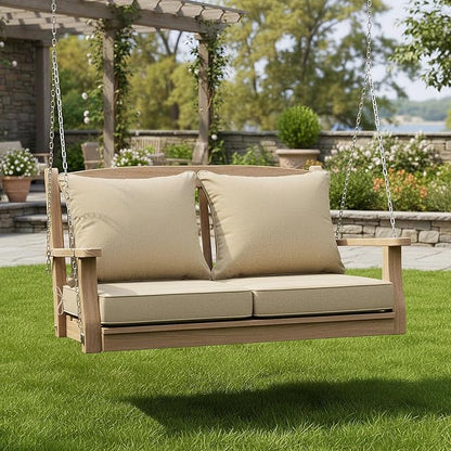 Summsun Outdoor Chair Cushions Set of 2, Faux Linen Patio Furniture Cushions, Water Resistant Backrest and Deep Seat Cushion Set with Ties, Removable Cover, Non-Slip Bottom, 24 x 24 Inch, Nature