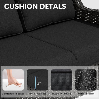 Outdoor Chair Cushions Set for Patio Furniture, 22x25/22x24 Inch, Waterproof & Fade Resistant Patio Chair Cushions, Thick Patio Furniture Cushion for Chair, Sofa, and Couch (Black, 4 Set)