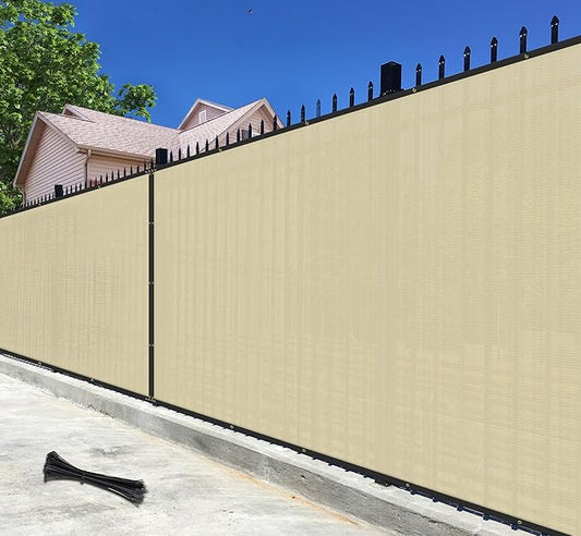 4'x212' Privacy Fence Screen Net Fencing 90% Privacy Blockage Windscreen Fence Cover with Copper Grommet for Patio Backyard Garden Swimming Pool, Zip Ties Included, Beige