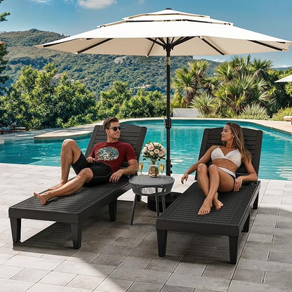 YITAHOME Outdoor Chaise Lounge Chair, Plastic Pool Chaise Lounge with 5-Position Backrest, Easy Assembly & Waterproof for Patio & Poolside, Set of 4, Black