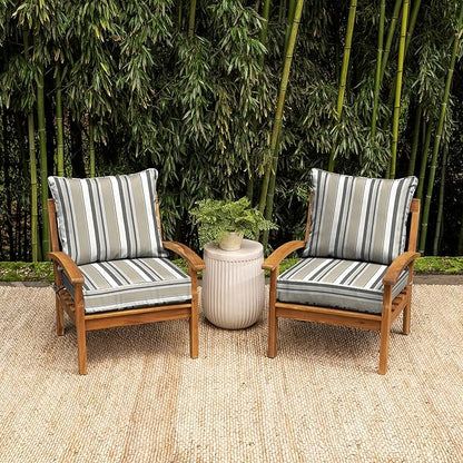 Arden earthFIBER Outdoor Deep Seat Cushion Set (2-Pack), 24 in x 24 in, Weather-Proof, Rain-Proof, Fade Resistant Patio Cushion for Chair, Sofa, and Couch Taupe Grey Boardwalk Stripe