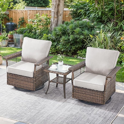 Patio Furniture Set 2 Wicker Patio Chairs with PE Rattan Side Table Set Brown Wicker Beige Cushions Patio Conversation Set 3pcs for Garden Balcony Sunroom Backyard Deck Porch