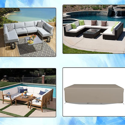Covers & All Patio Sectional Sofa Set Cover 160 GSM PVC Emboss Fabric Outdoor Furniture Table and Chair Set Cover with Drawstring for Snug Fit (83''W x 52" D x 29''H, Beige)
