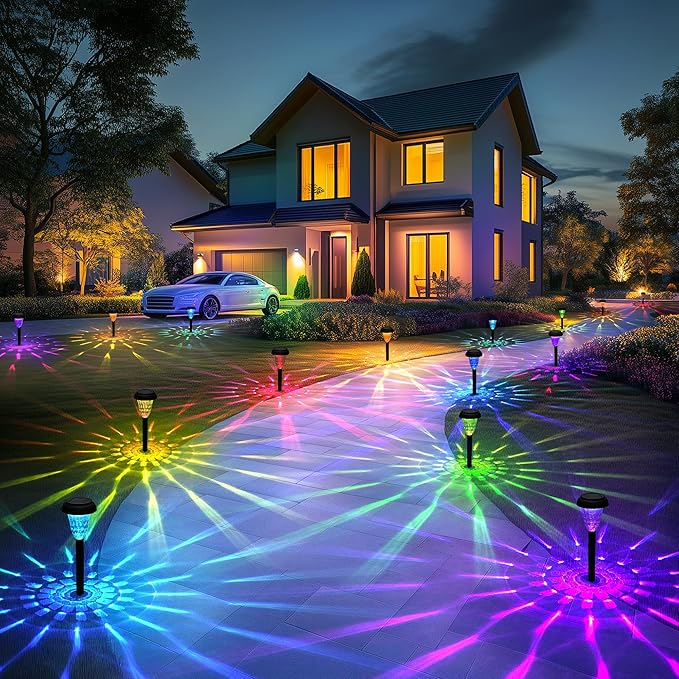 TISEJOY Solar Pathway Lights Outdoor Waterproof 8 Pack Color Changing Garden Light for Yard Patio Driveway Walkway Lawn Landscape Lighting for Outdoor 4th of July Decorations