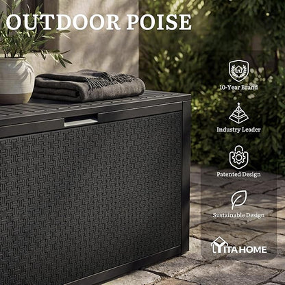 YITAHOME 95 Gallon Large Outdoor Deck Box, Lockable Waterproof Resin Storage Box with Handles, Weatherproof & UV Resistant, Patio Garden Tool Container for Outdoor Furniture, Black