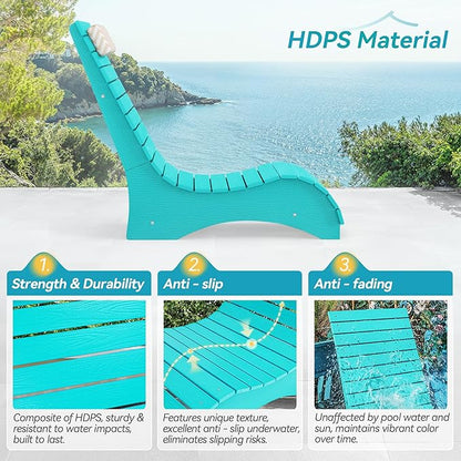 LUE BONA HDPS Pool Chairs Set of 2, Fade-Resistant Use in Pools Up to 10-Inches Deep Pools Lounge Chair for Sun Shelf, Chaise Lounger with Headrest for Outside Pool Deck