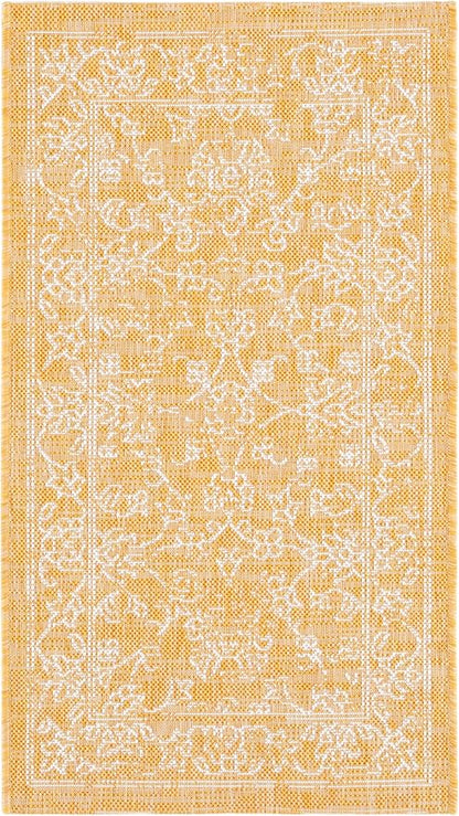 SAFAVIEH Washable Rug Outdoor Courtyard Collection - 2' x 3'7", Gold & Ivory, Non-Shedding & Easy Cleaning, Ideal for Patio, Front Door, Entryway, Doormat (CY8680-56021)
