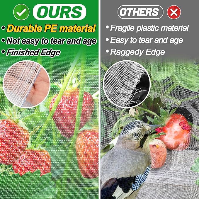 4x10ft Garden Netting - Ultra Fine Mesh Plant Covers to Keep Small Animals Pest Out, Bird Barrier for Protecting Vegetables Fruits Flowers Raised Beds (Without Support Pole)
